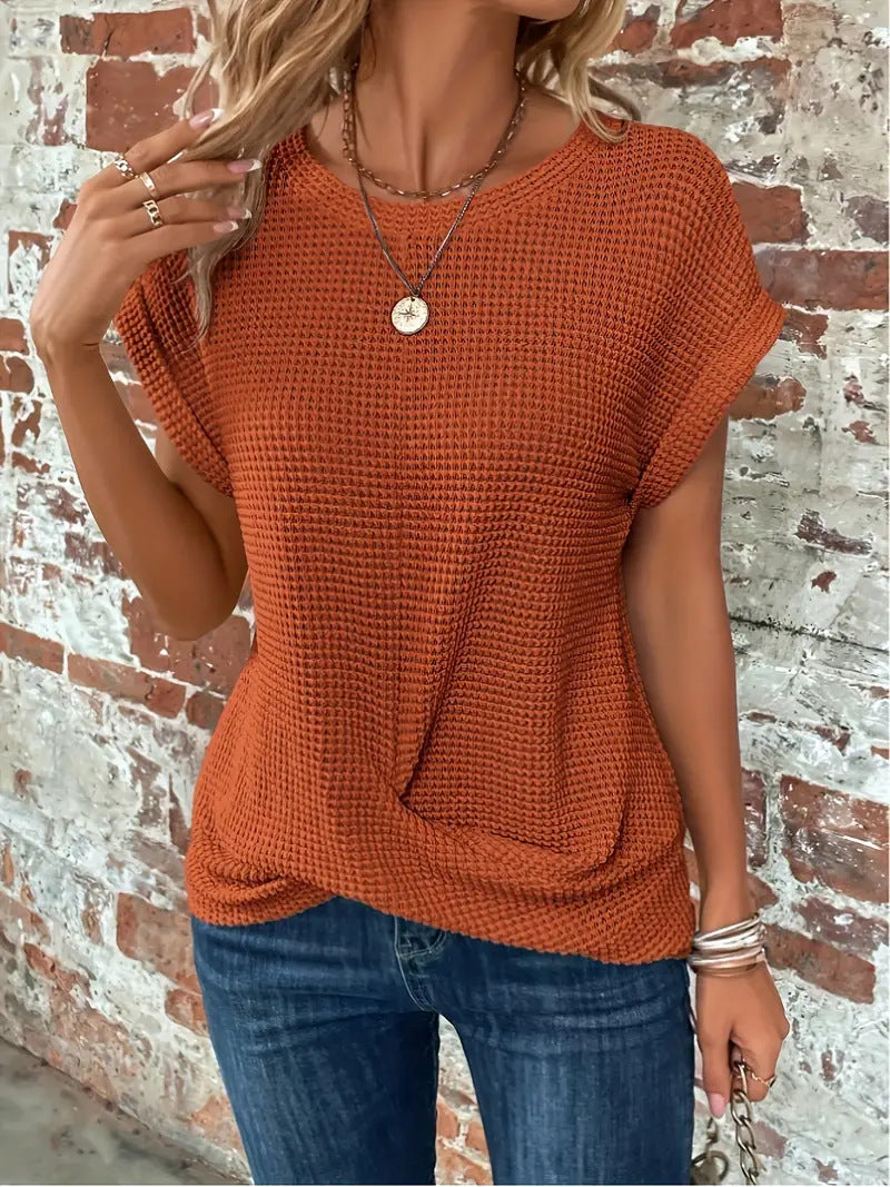 Harrow Sylvia casual waffle knit women's top with long sleeves and a relaxed fit, perfect for everyday wear.