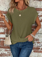 Harrow Sylvia waffle knit casual women's top in neutral tone, featuring a relaxed fit and comfortable fabric.