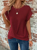 Harrow Sylvia waffle knit casual women's top, soft and comfortable everyday tee with a relaxed fit and long sleeves.