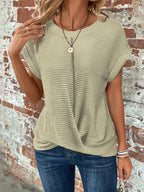 Harrow Sylvia waffle knit casual women's top, soft beige, relaxed fit with long sleeves, ideal for everyday wear.