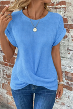 Harrow Sylvia waffle knit casual women's top in neutral color, featuring a relaxed fit and soft texture for everyday wear.