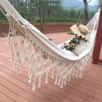 Double Canvas Hammock Cotton Linen Outdoor Indoor Photography Prop White 200x150cm