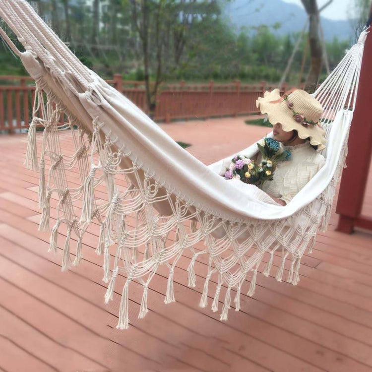 Double Canvas Hammock Cotton Linen Outdoor Indoor Photography Prop White 200x150cm
