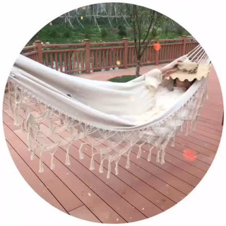 Double Canvas Hammock Cotton Linen Outdoor Indoor Photography Prop White 200x150cm