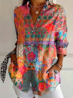 Vibrant floral linen blouse for women by Harrow, featuring a playful print and lightweight summer apparel design.