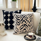 Modern White Tiger Stripe Cushion Cover Soft Microfiber Embroidered Finish Standard Square Size