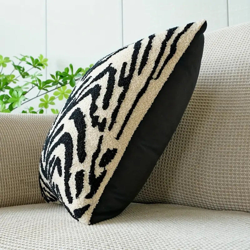Modern White Tiger Stripe Cushion Cover Soft Microfiber Embroidered Finish Standard Square Size