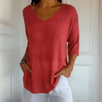 Harrow Toni V-neck casual blouse for women, lightweight summer top with relaxed fit and soft fabric, displayed on a hanger.