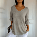 Harrow Toni V-neck casual blouse for women in summer, featuring lightweight fabric and relaxed fit, shown in a neutral color.