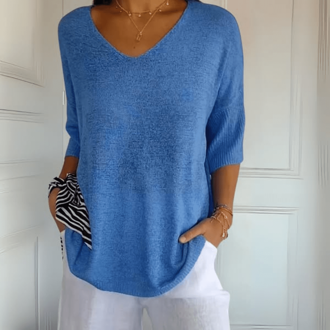 Harrow Toni V-neck casual blouse for women in summer, featuring lightweight fabric and relaxed fit, displayed on a model.