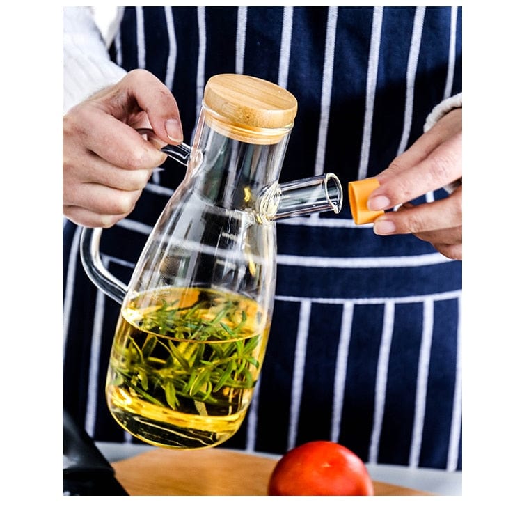 Transparent Glass Olive Oil Bottle With Handle and Cork Eco-Friendly Pouring Container