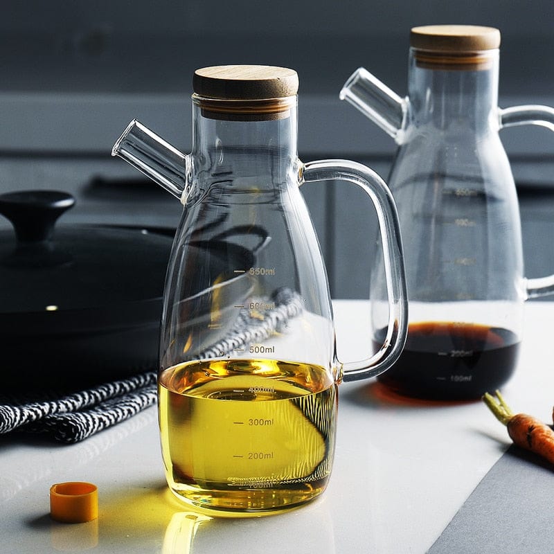Transparent Glass Olive Oil Bottle With Handle and Cork Eco-Friendly Pouring Container