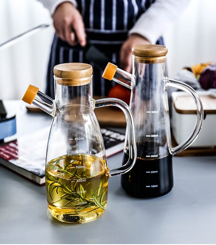 Transparent Glass Olive Oil Bottle With Handle and Cork Eco-Friendly Pouring Container