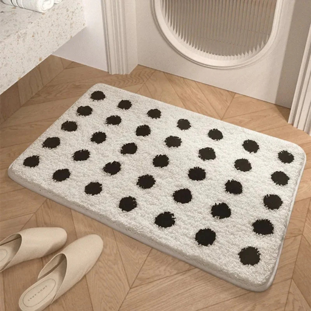 Plush Microfiber Bath Mat Non-Slip Quick-Dry Bathroom Rug Colorful Polka Dot Design