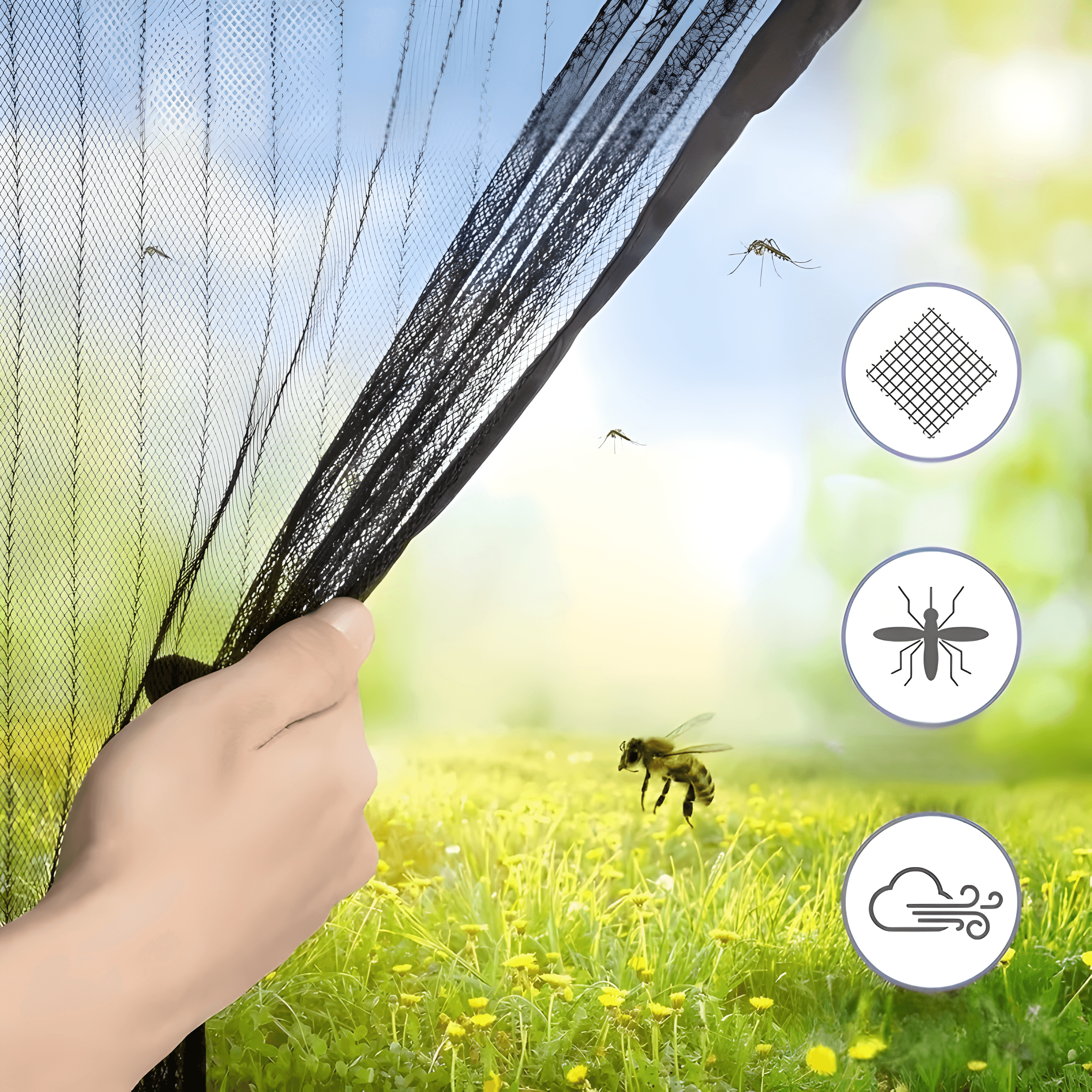 Self-Closing Magnetic Insect Screen Polyester Fiber Pet-Friendly Door Screen Black or White