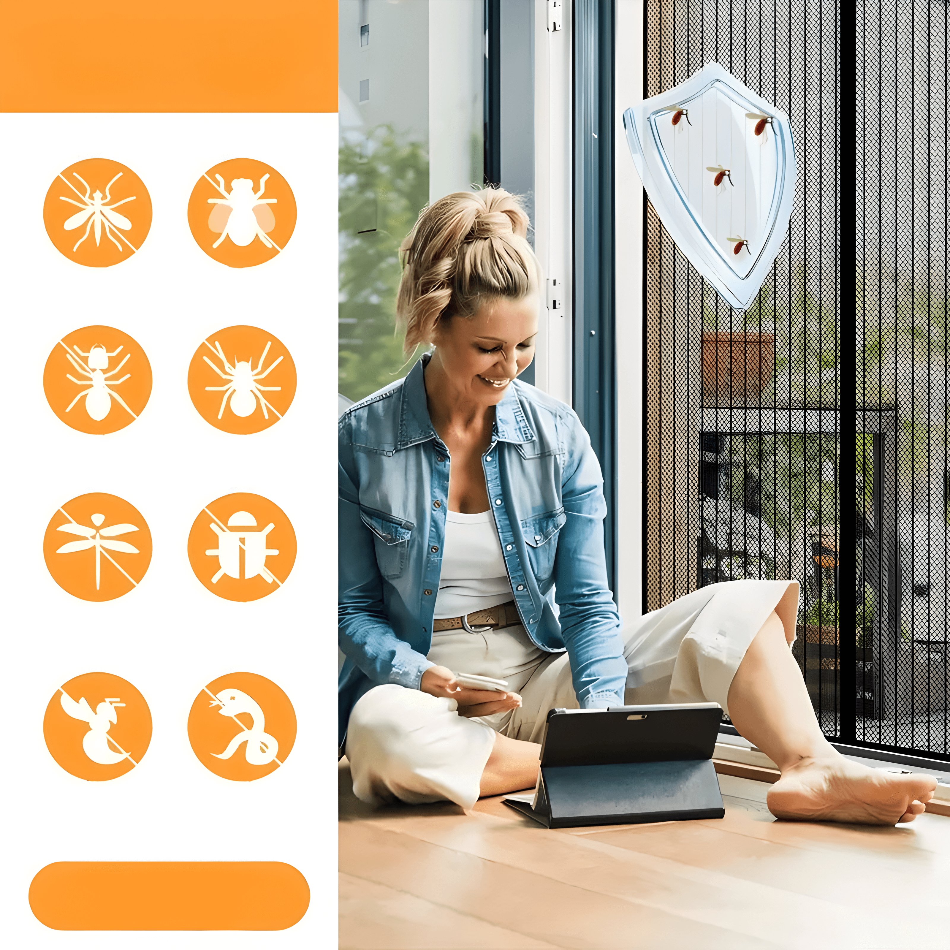 Self-Closing Magnetic Insect Screen Polyester Fiber Pet-Friendly Door Screen Black or White