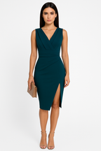 Harrow Zuleka elegant ruched V-neck midi evening gown for women, bodycon style perfect for formal occasions
