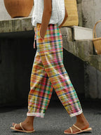 Harrow Valerie checkered trousers for women, featuring a comfortable fit and stylish checkered pattern, ideal for casual or office wear.