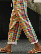 Harrow Valerie checkered trousers for women, featuring a comfortable fit and stylish checkered pattern, perfect for casual wear.