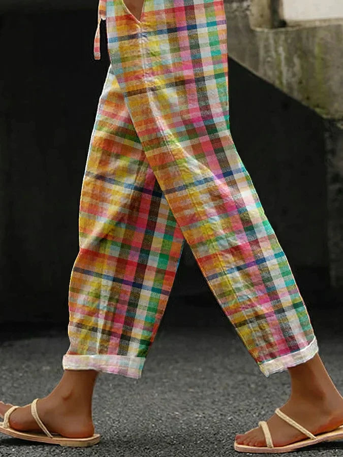 Harrow Valerie checkered trousers for women, featuring a comfortable fit and stylish checkered pattern, perfect for casual wear.