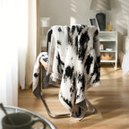 Black and White Fuzzy Knit Throw Blanket Cotton Microfiber Blend 51x63 Soft Cozy Home Decor