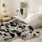 Black and White Fuzzy Knit Throw Blanket Cotton Microfiber Blend 51x63 Soft Cozy Home Decor