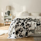 Black and White Fuzzy Knit Throw Blanket Cotton Microfiber Blend 51x63 Soft Cozy Home Decor