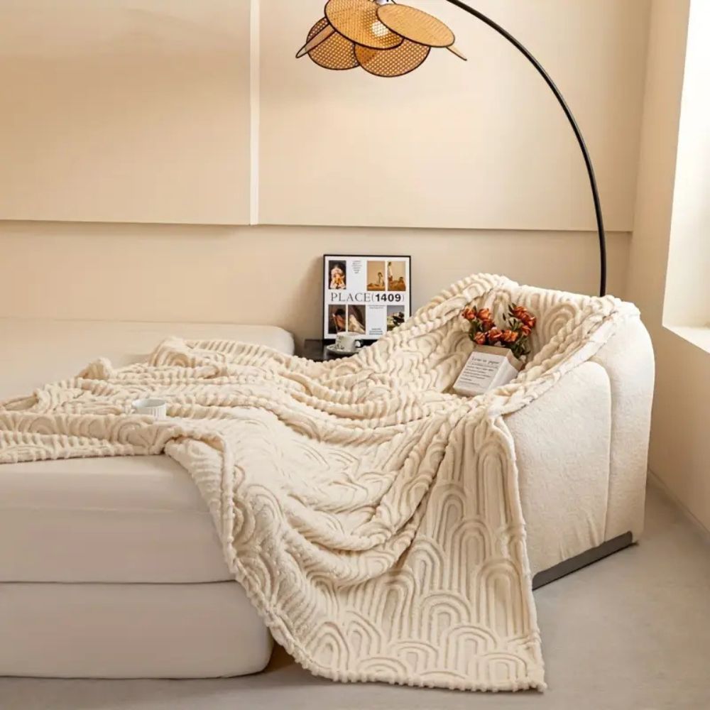 Ultra-Plush Microfiber Blanket Lightweight Cozy Throw with Raised Arch Pattern for Home and Travel