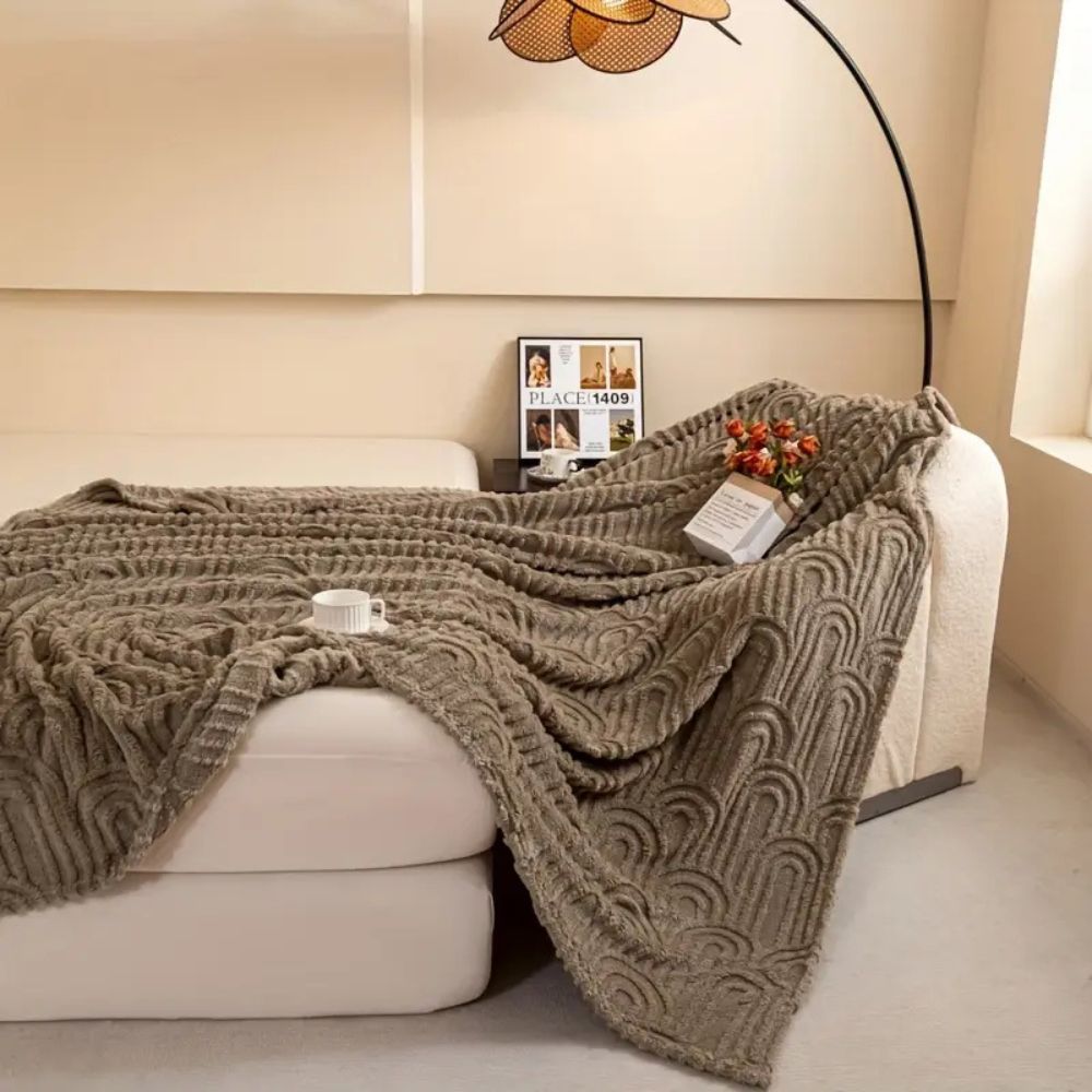 Ultra-Plush Microfiber Blanket Lightweight Cozy Throw with Raised Arch Pattern for Home and Travel