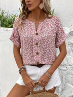 Harrow Verna floral linen blouse for women featuring a vibrant floral print, perfect for summer casual wear.