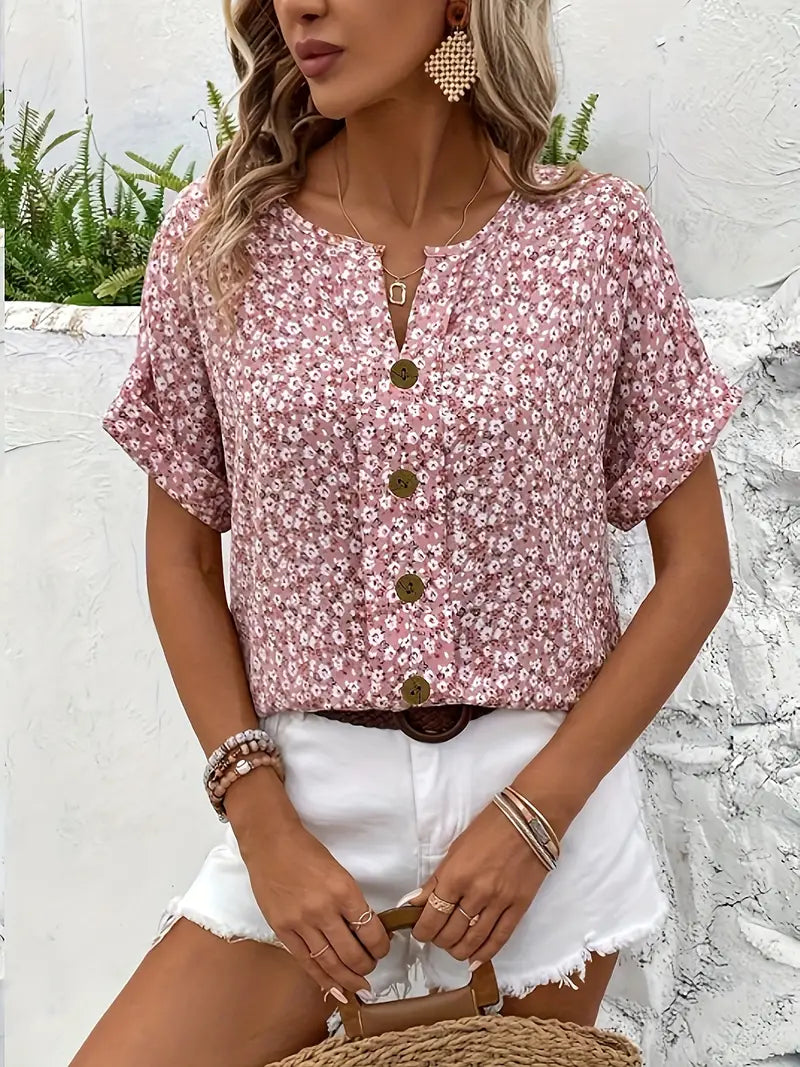 Harrow Verna floral linen blouse for women featuring a vibrant floral print, perfect for summer casual wear.