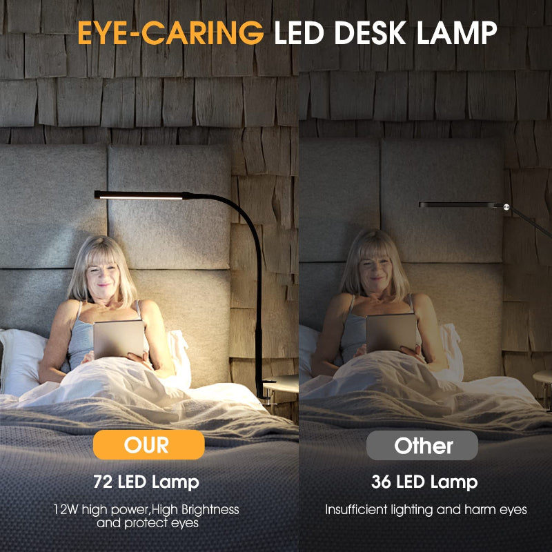 LED Desk Lamp with Flexible Gooseneck, 3 Light Modes, 10 Brightness Levels, Eye-Friendly Clip-On Metal Desk Lamp with USB Adapter, White