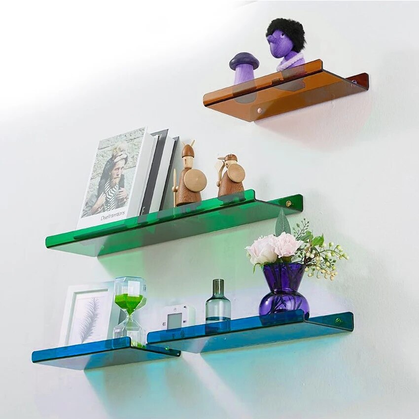 ShelfEase Industrial Floating Wall Shelf Blue MDF Metal Supports Easy Install