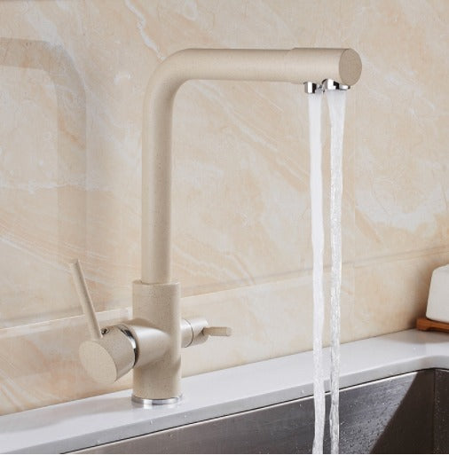 PureFlow Double Handle Kitchen Faucet Stainless Steel with Integrated Water Filter