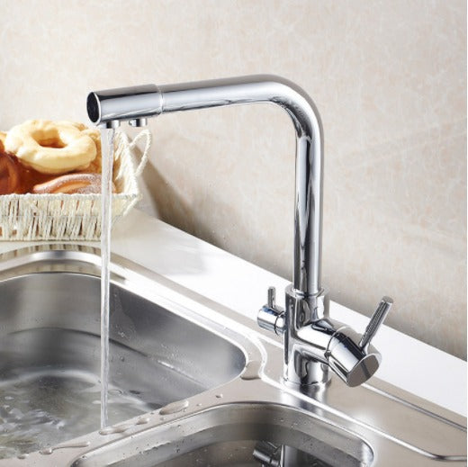 PureFlow Double Handle Kitchen Faucet Stainless Steel with Integrated Water Filter