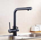 PureFlow Double Handle Kitchen Faucet Stainless Steel with Integrated Water Filter