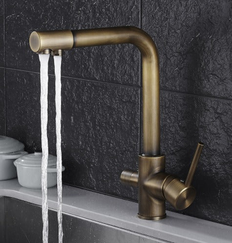 PureFlow Double Handle Kitchen Faucet Stainless Steel with Integrated Water Filter