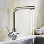 PureFlow Double Handle Kitchen Faucet Stainless Steel with Integrated Water Filter