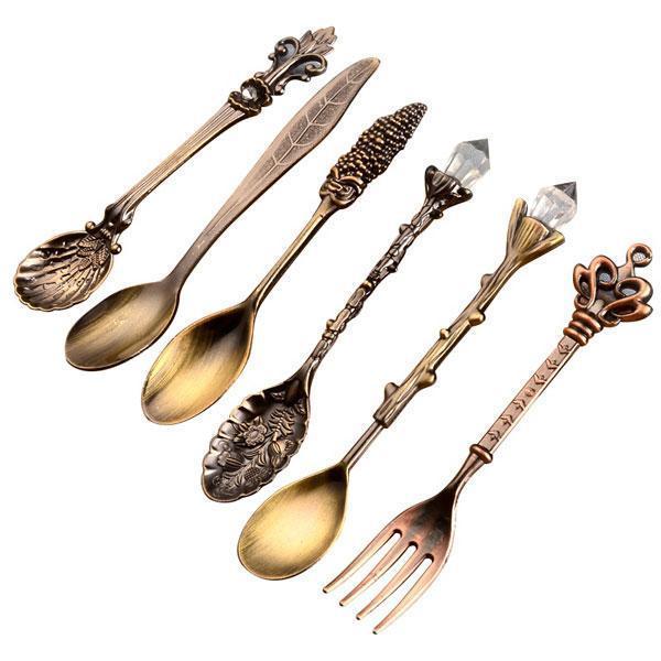 Vintage Dessert Spoon Set 5 Spoons 1 Fork Zinc Alloy 5 Inch Dishwasher Safe