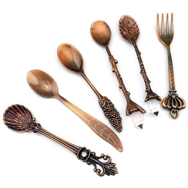 Vintage Dessert Spoon Set 5 Spoons 1 Fork Zinc Alloy 5 Inch Dishwasher Safe