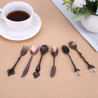 Vintage Dessert Spoon Set 5 Spoons 1 Fork Zinc Alloy 5 Inch Dishwasher Safe