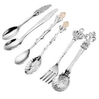 Vintage Dessert Spoon Set 5 Spoons 1 Fork Zinc Alloy 5 Inch Dishwasher Safe