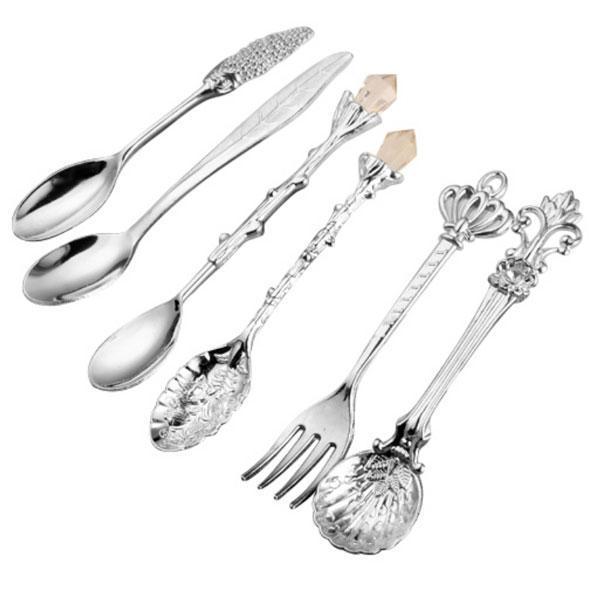 Vintage Dessert Spoon Set 5 Spoons 1 Fork Zinc Alloy 5 Inch Dishwasher Safe