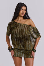 Women wearing the Adriana Harrow romantic off-shoulder mini dress for cocktail parties, featuring a backless design and elegant style.