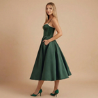 Harrow Beatrice romantic sweetheart midi dress for women, fitting and flared style, perfect for cocktail parties.