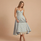 Harrow Beatrice romantic sweetheart midi dress for women, fit and flare style, perfect for cocktail parties, with elegant design.