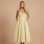 Women wearing the Harrow Beatrice romantic sweetheart midi dress with fit and flare silhouette for cocktail parties.