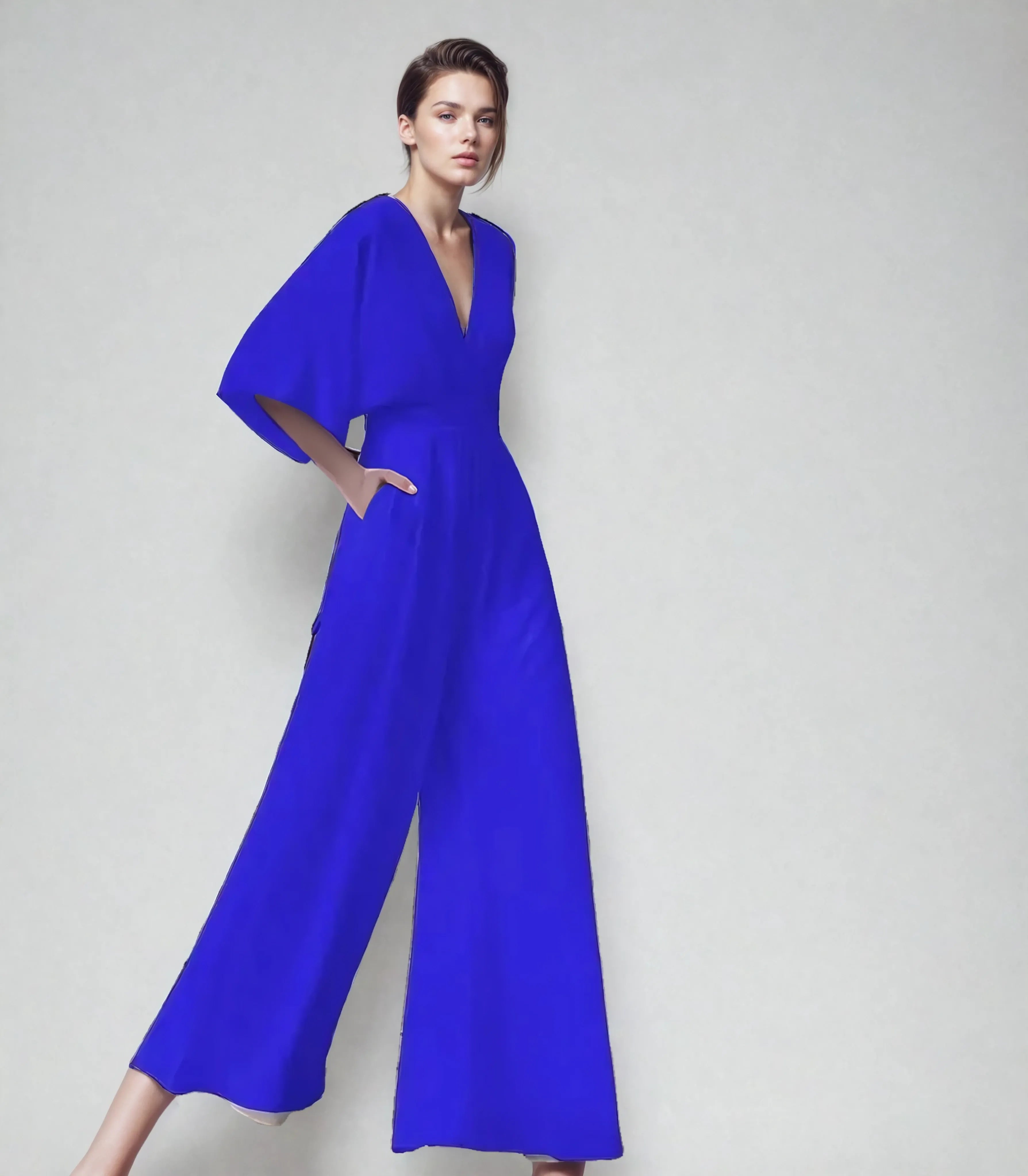 Harrow Blair women's V-neck flutter sleeve wide-leg jumpsuit, stylish and comfortable for casual or semi-formal occasions.