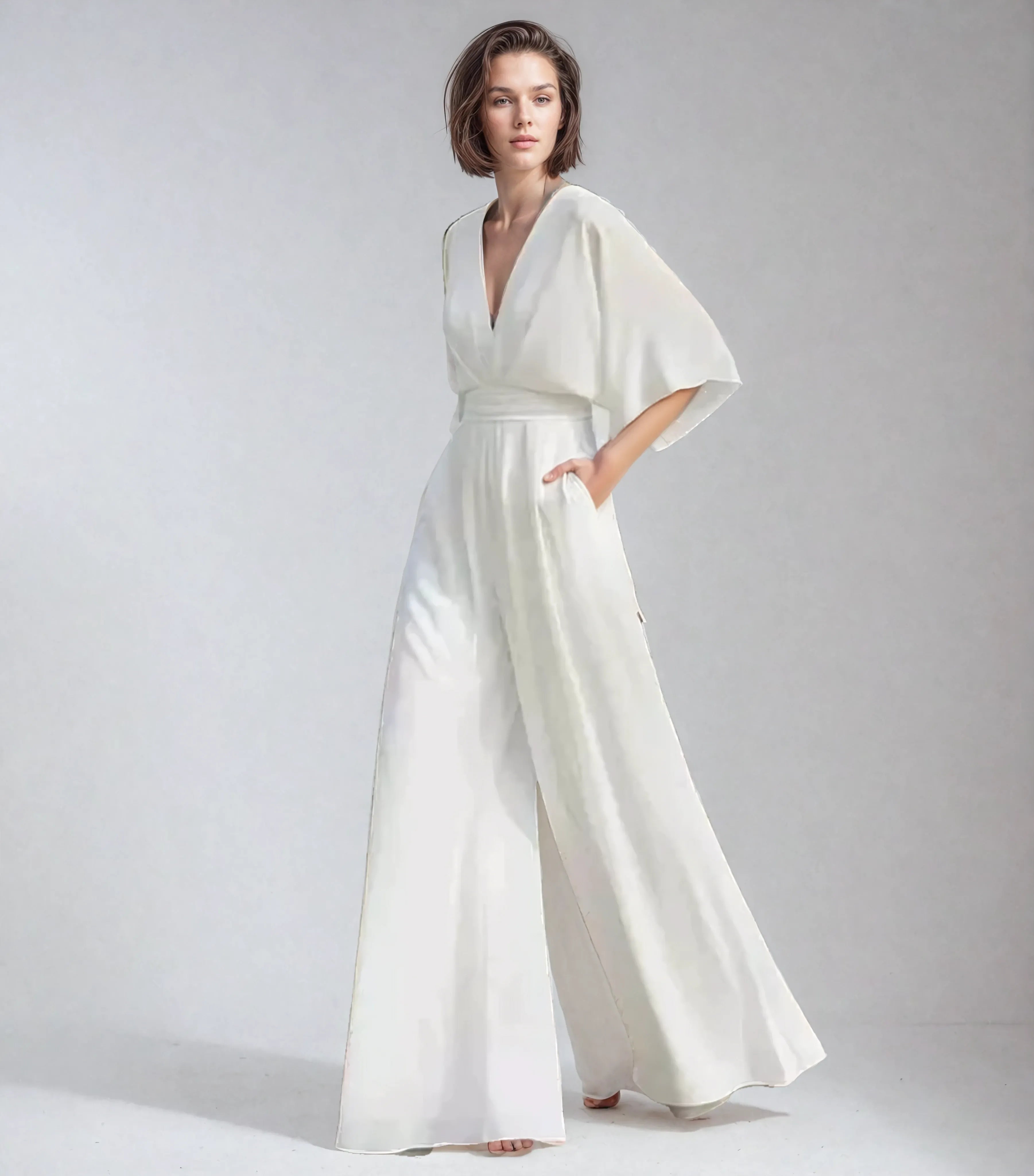 Harrow Blair women's v-neck flutter sleeve wide-leg jumpsuit, stylish and comfortable for casual or semi-formal occasions.