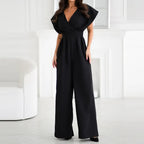 Harrow Bonnie women's wide-leg jumpsuit with V-neck and flutter sleeves, elegant and stylish for formal and casual occasions.
